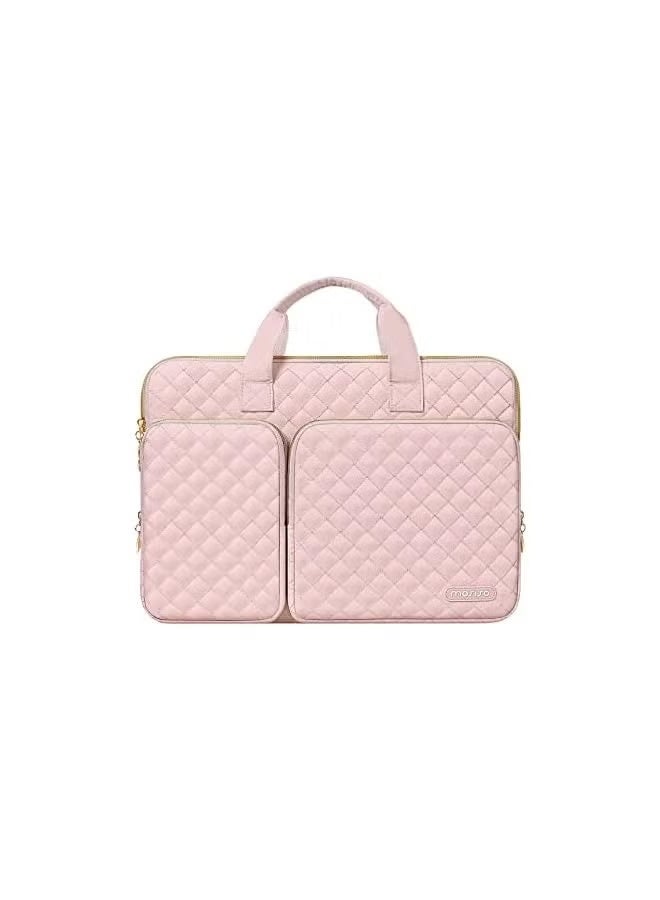 Mosiso Quilted Laptop Briefcase Bag with Front Pockets - Pink - Image 1